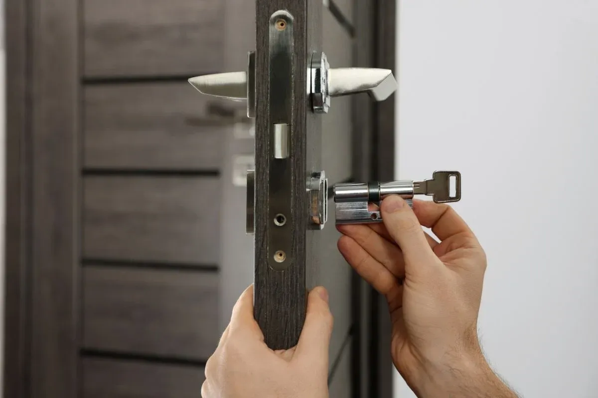 Door security hardware fitted and aligned